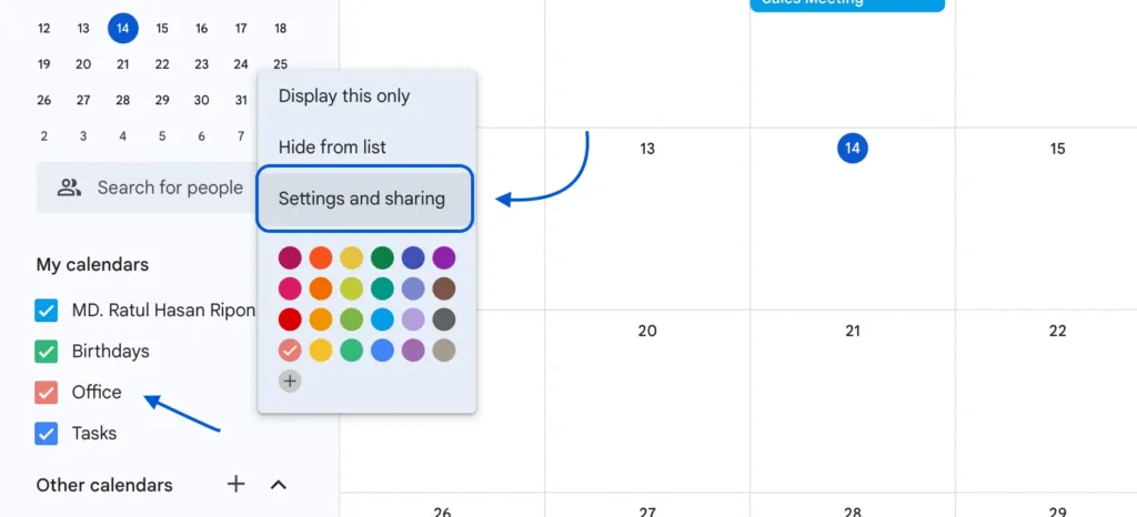 select your google calendar and go to settings and sharing 